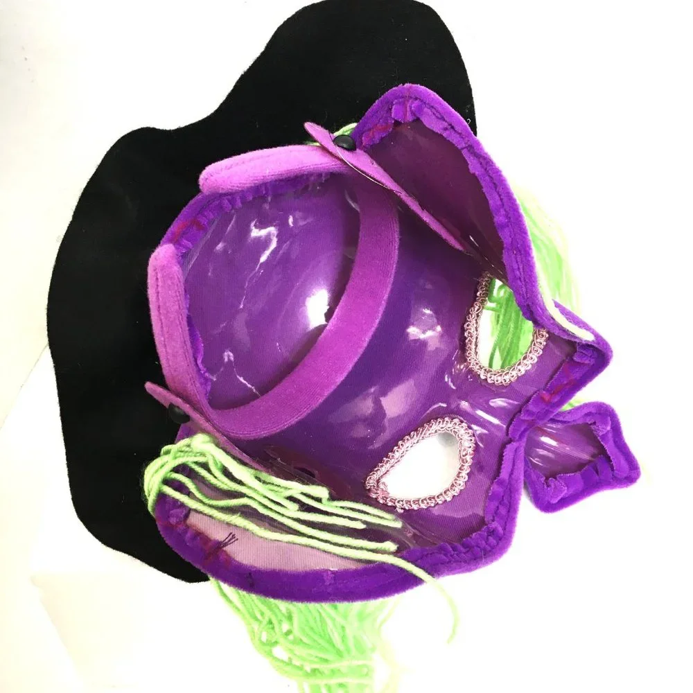 Purple Witch face blk orange hat on head band NWT NOS